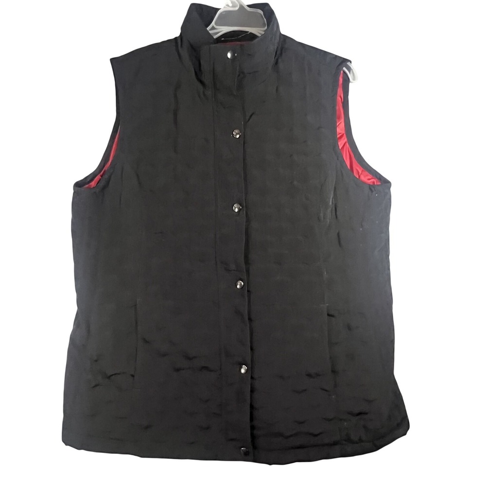 AVX Women's Black Quilted Puffer Vest Plus Size 18/20 Red Lining Full‎ Snap Zip